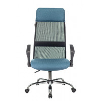 Кресло руководителя Бюрократ KB-6N черный TW-01 сиденье синий 38-415 сетка/ткань с подголов. крестов