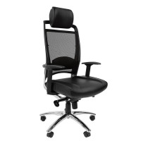 Кресло CHAIRMAN ЭРГО281 хром Сетчатый акрил/Натуральная кожа, цвет Черный