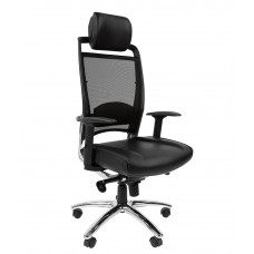 Кресло CHAIRMAN ЭРГО281 хром Сетчатый акрил/Натуральная кожа, цвет Черный