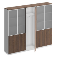 Шкаф комбинированный со стеклом узкий одежда - документы City СИ 317 ДГ БП ДГ/ХР дуб гладстоун/белый премиум/дуб гладстоун
